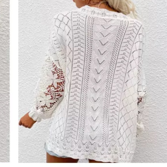 Last 1 S & 5 Star Rated! New Trendy Chic Knit Slouchy Sweater w Crochet Sleeves - Picture 6 of 8